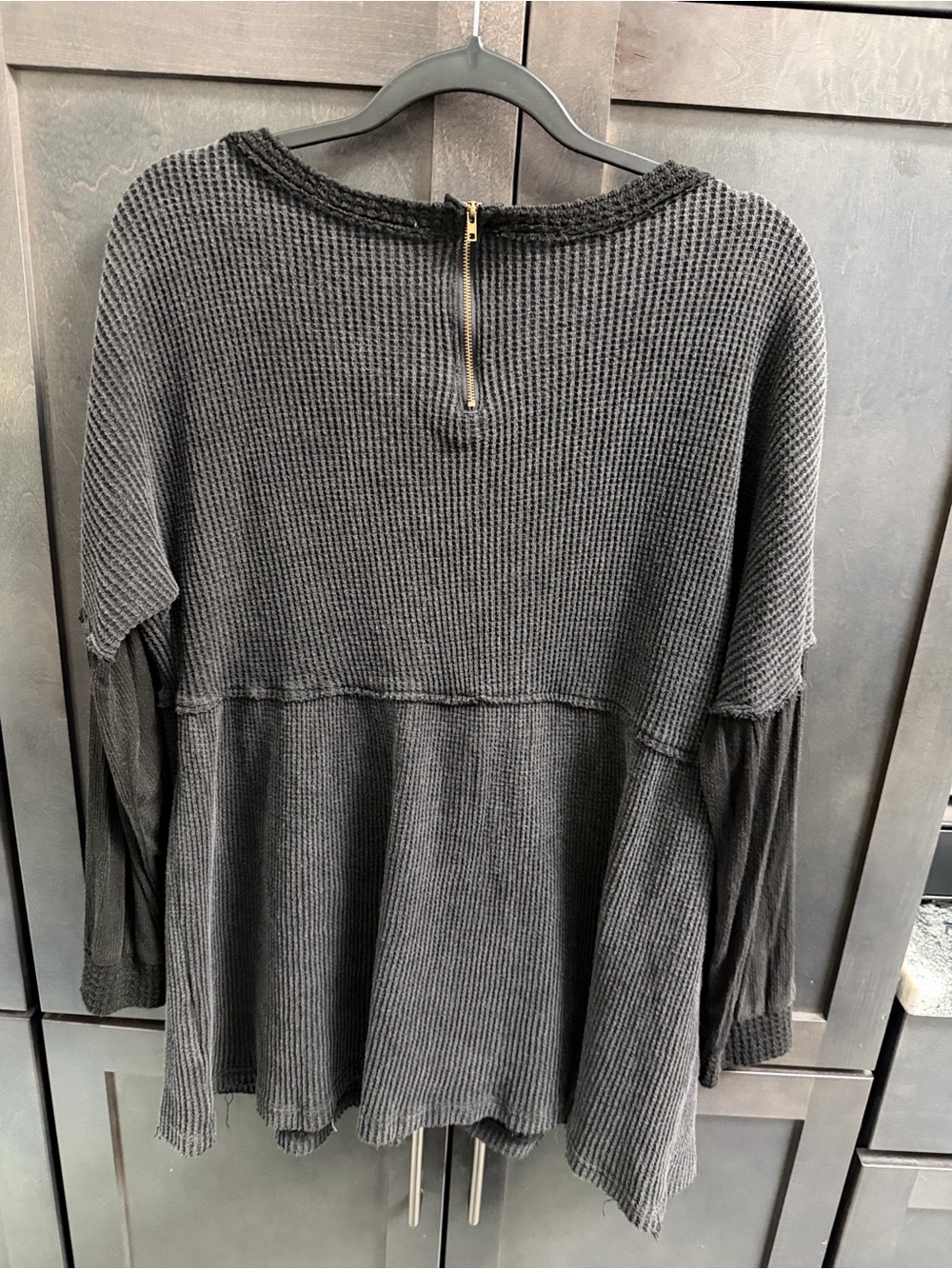 POL Textured Waffle Knit Oversized Babydoll Top (Boho Grunge Charcoal Grey) - Picture 3 of 6